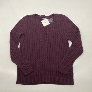 Croft & Barrow womens XL cable knit sweater v-neck Burgundy Long Sleeves